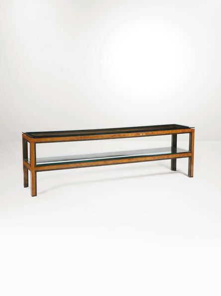 Attributed to Romeo Rega, ‘A wooden console table with a briar root and brass lining’, 1970 ca.