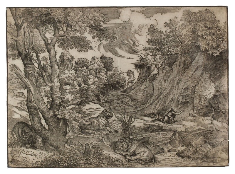 Niccolò Boldrini, ‘Saint Jerome in the Wilderness’, c. 1525-1530, Print, Woodcut, Thomas French Fine Art