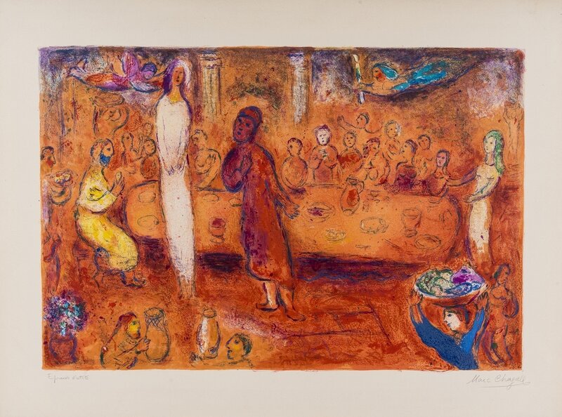 Marc Chagall, ‘Mégaclès Reconnaîte sa Fille Pendent le Festin (Mourlot 347)’, 1961, Print, Lithograph printed in colours, Forum Auctions