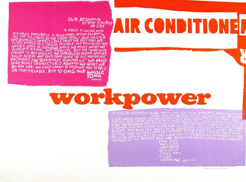 Corita Kent, ‘workpower, air conditioner’, 1965, Print, Serigraph, Feuer/Mesler