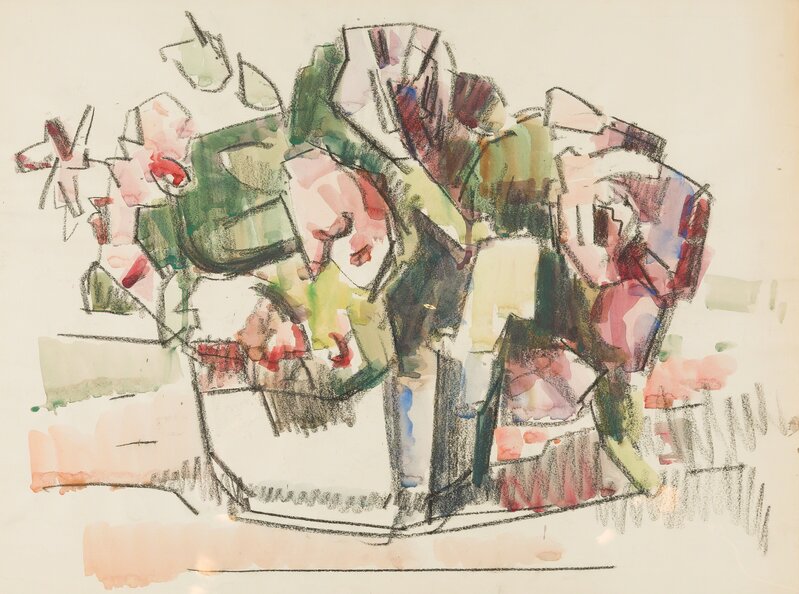 Herbert Barnett, ‘Roses in a Bowl’, ca. 1960, Drawing, Collage or other Work on Paper, Charcoal with Watercolor on Paper, Childs Gallery