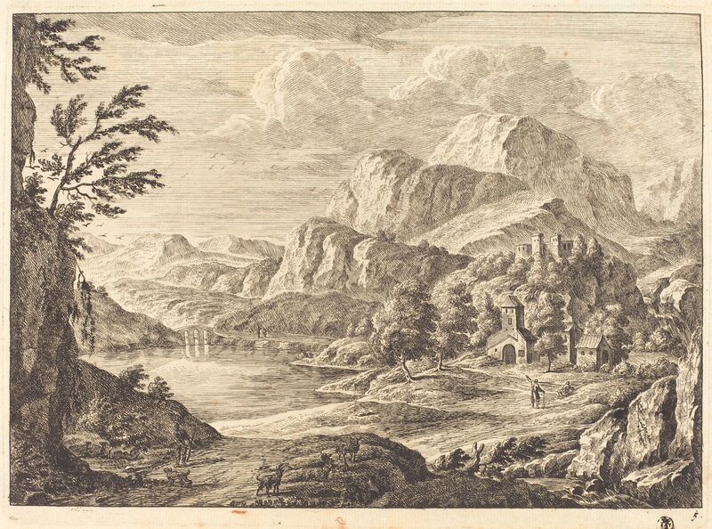 Georg Eisenmann, ‘Mountainous Landscape with a Ruined Castle and an Arched Bridge in the Distance’, Print, Etching, National Gallery of Art, Washington, D.C.