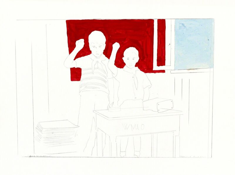 Franco Angeli, ‘Classroom (Dario Micacchi sons)’, Mixed Media, Mixed media on paper, Bertolami Fine Arts