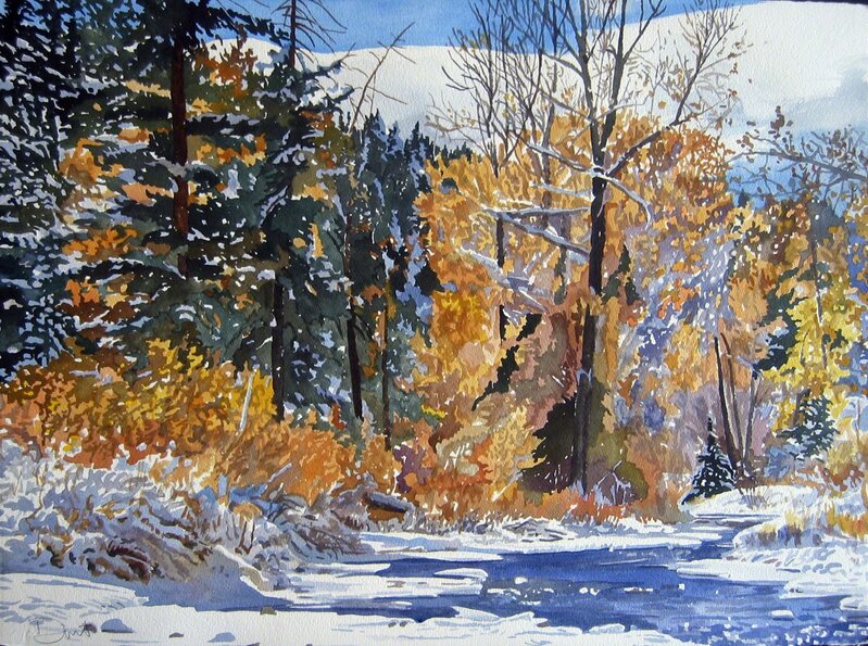 Divit Cardoza, ‘Winter River, Early Snow’, Painting, Watercolor on paper, Gail Severn Gallery