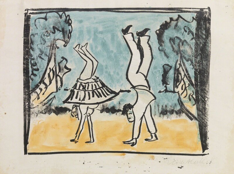 Erich Heckel, ‘VARIETÉSZENE’, 1911, Print, Lithograph printed in black with monotype coloring in ochre and blue-green, Jörg Maass Kunsthandel