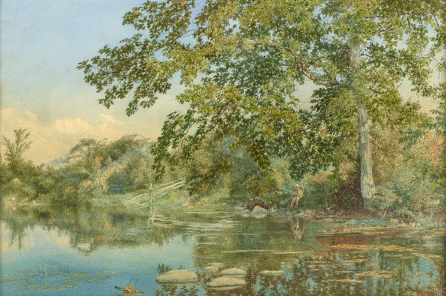 River Landscape with Boy Fishing