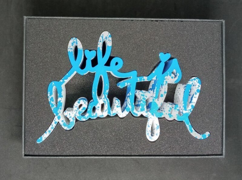 Mr. Brainwash, ‘Life is Beautiful splash blue’, 2018, Sculpture, Resin sculpture hand-finished with paint (splashed) in box, AYNAC Gallery