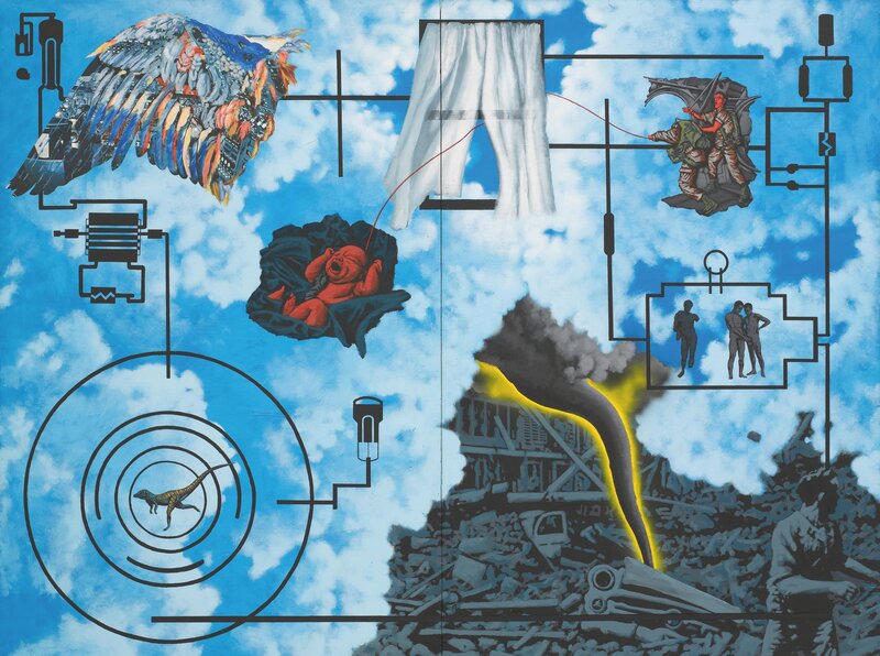 David Wojnarowicz, ‘Wind (For Peter Hujar)’, 1987, Painting, Acrylic and collaged paper on composition board, two panels, Whitney Museum of American Art