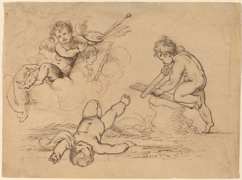 Mather Brown, ‘Allegory: Four Putti’, 1780/1790, Drawing, Collage or other Work on Paper, Pen and brown ink over graphite on laid paper, National Gallery of Art, Washington, D.C.