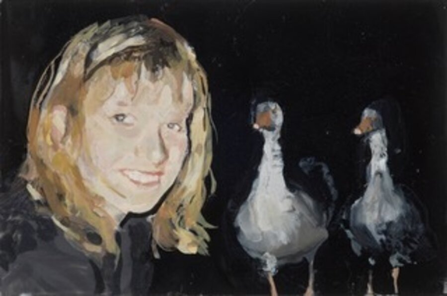 Self portrait with two gossipy birds