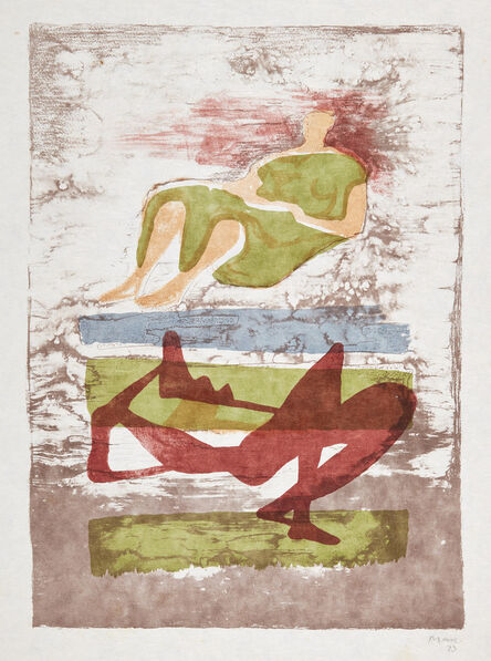 Henry Moore, ‘Two Reclining Figures on Striped Background [Cramer 239]’, 1973