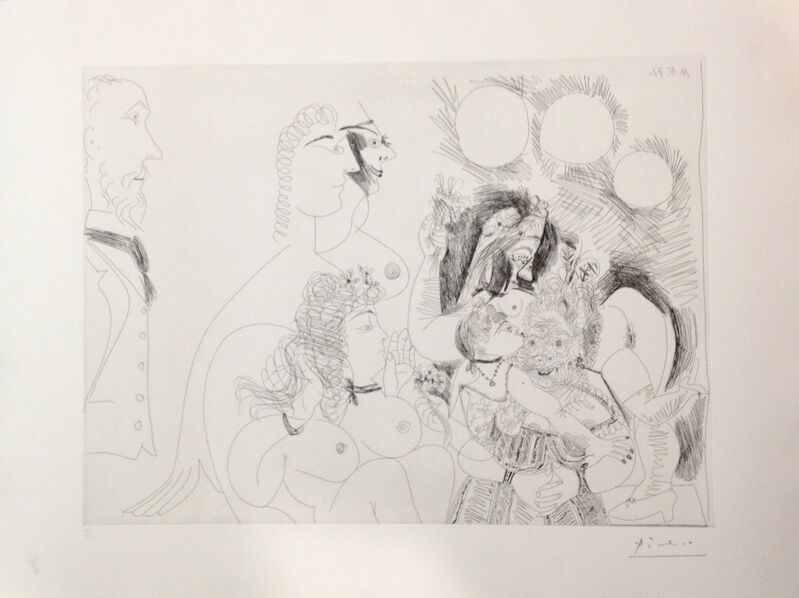 Pablo Picasso, ‘Serie 156 nº128 "La fête de la patrone, fleurs et baisers, degas s'amuse"’, 1971, Print, Etching, Galeria Joan Gaspar