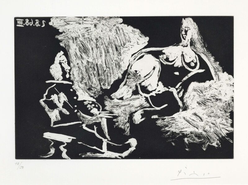 Pablo Picasso, ‘Peintre avec un modèle à demi allongé, from La Série 347’, 1968, Print, Aquatint on Rives paper, Christie's