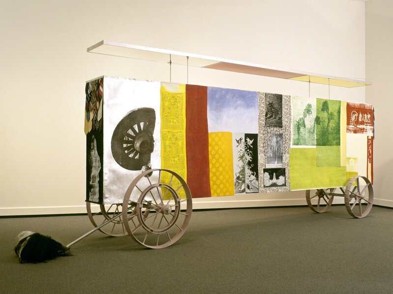 Robert Rauschenberg, ‘Sino-Trolley / ROCI CHINA’, 1986, Mixed Media, Acrylic and fabric collages on fabric laminated paper on aluminum support with objects, UCCA