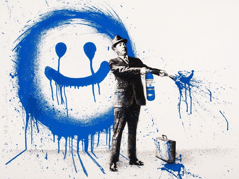 Mr. Brainwash, ‘Spray Happiness (Blue)’, 2018, Print, Screenprint in colors on hand torn archival paper, Heritage Auctions