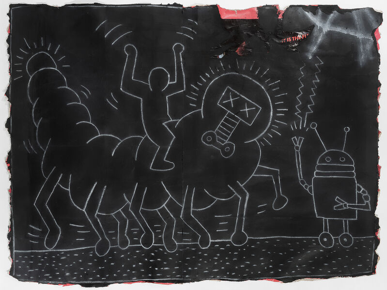 Keith Haring, ‘Untitled (Subway Drawing)’, circa 1980, Drawing, Collage or other Work on Paper, White chalk drawing on black paper, Tate Ward Auctions