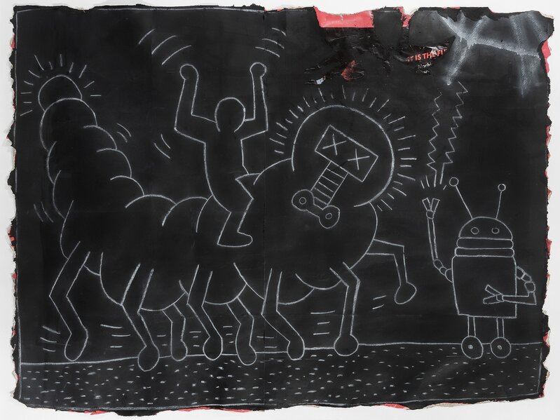 Keith Haring, ‘Untitled (Subway Drawing)’, 1980, Drawing, Collage or other Work on Paper, White chalk drawing on black paper, Tate Ward Auctions