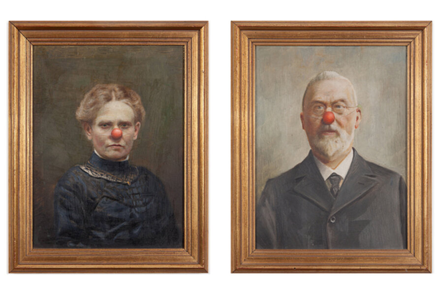 Two small painting red noses