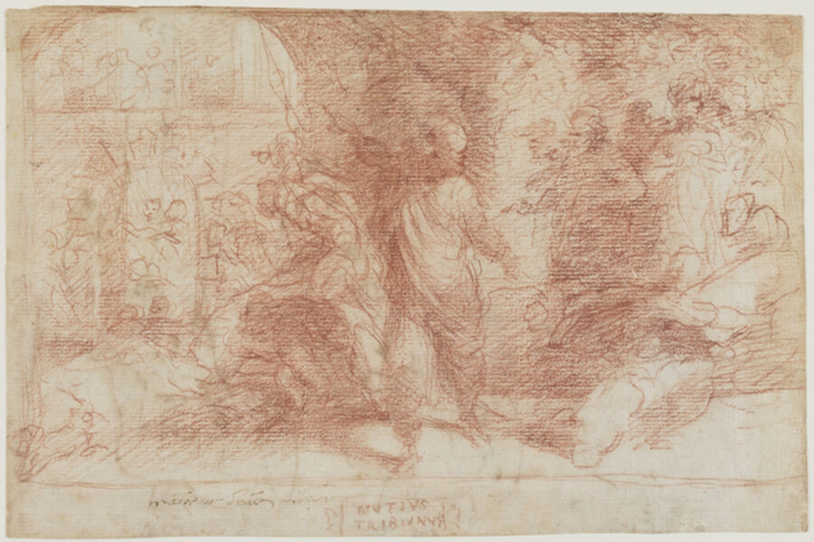 Publius Mutius Condemning His Colleagues to be Burnt (a); Male Figure Study (b)