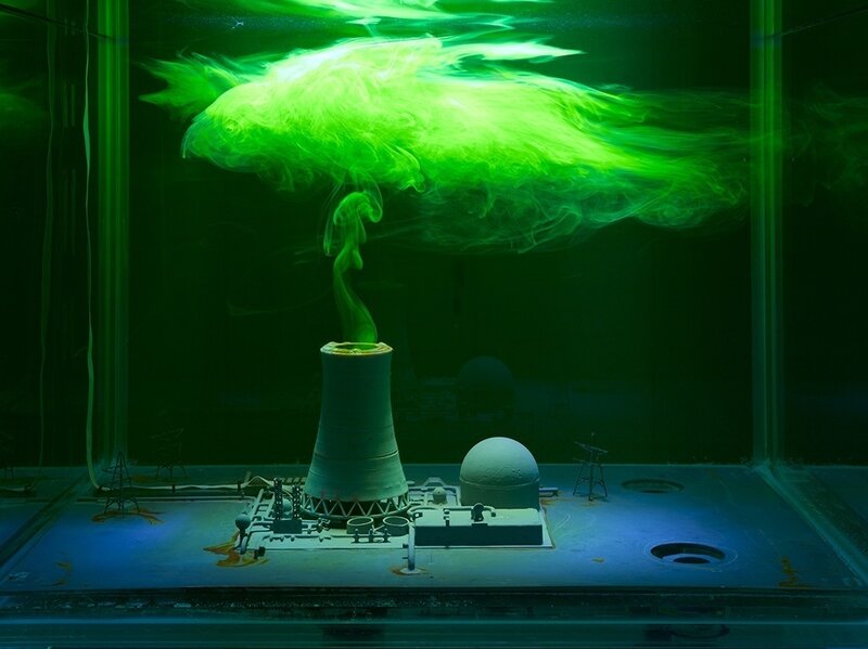 HeHe (Helen Evans and Heiko Hansen), ‘Fleur de Lys’, 2009, Installation, Aluminium plinth, aquarium, pumps, tubes, tank, electronics, model of a nuclear power station, water and fluoresceine dye, AEROPLASTICS
