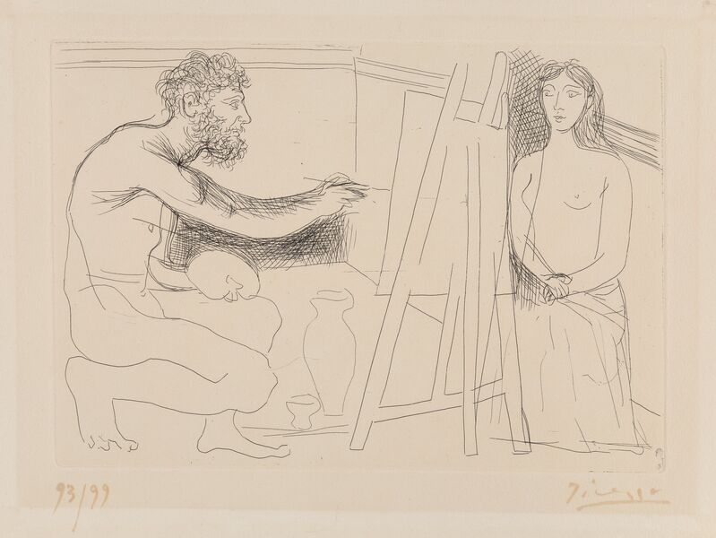 Pablo Picasso, ‘Peintre devant son Chevalet, from Chef-d'Oeuvre Inconnu’, 1931, Print, Etching on BFK Rives paper, Heritage Auctions