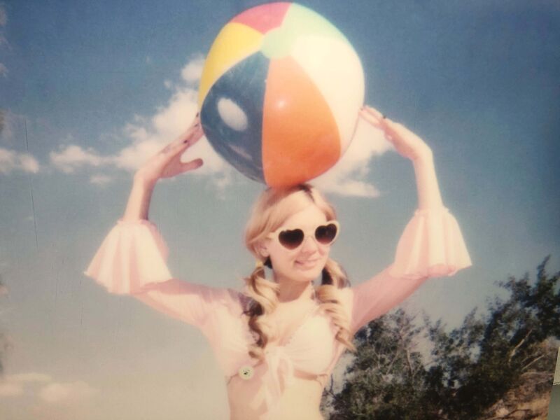 Stefanie Schneider, ‘Moneypenny with Beach Ball (Heavenly Falls) ’, 2016, Photography, Digital C-Print based on an expired Polaroid, Instantdreams