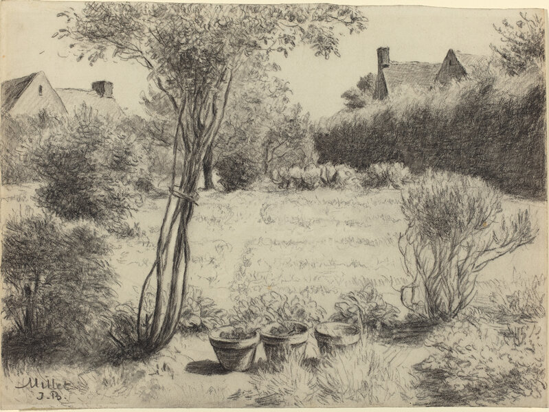 Jean-Baptiste Millet, ‘Sunlit Garden’, Drawing, Collage or other Work on Paper, Black chalk with gray wash, National Gallery of Art, Washington, D.C.