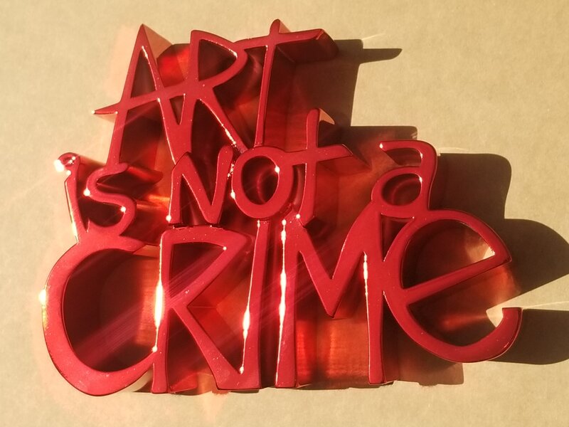 Mr. Brainwash, ‘Art is Not a Crime (Hard Candy Red)’, 2021, Sculpture, Chrome painted resin, Artsy x Thurgood Marshall College Fund