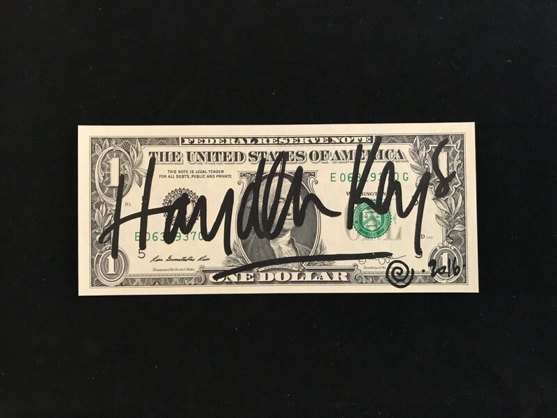 Hayden Kays, ‘I Need A Dollar’, 2016, Painting, Acrylic paint pen on genuine uncircualted $1 bill, Kalkman Gallery