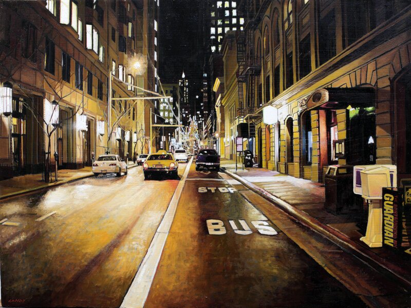 Greg Gandy, ‘Rainy Night on Sacramento Street’, 2013, Painting, Oil, Gallery 1261