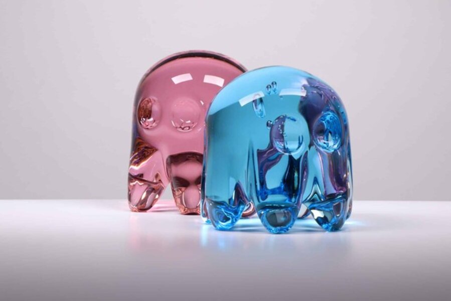 Pinky & Inky - Pair of Small Glass Pac-Man Ghost sculptures