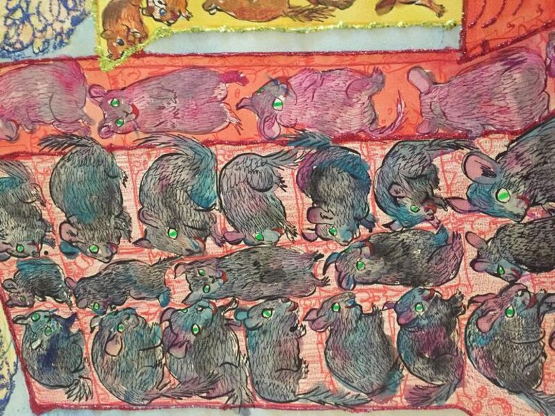 Maija Peeples-Bright, ‘Outsider Art  Rats and Mice Pattern Painting’, 20th Century, Painting, ABS, Glitter, Mixed Media, Paint, Watercolor, Lions Gallery
