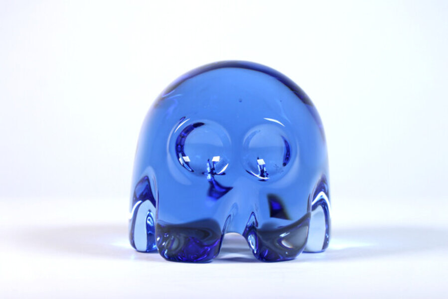 Small Cobalt Blue Pac-Man Ghost Glass Sculpture