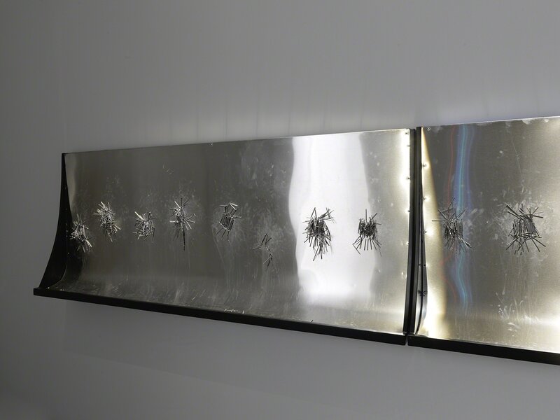 Takis, ‘Antigravité (Antigravity)’, 1969, Sculpture, Wooden base, metal surface, electromagnet, nails, Palais de Tokyo