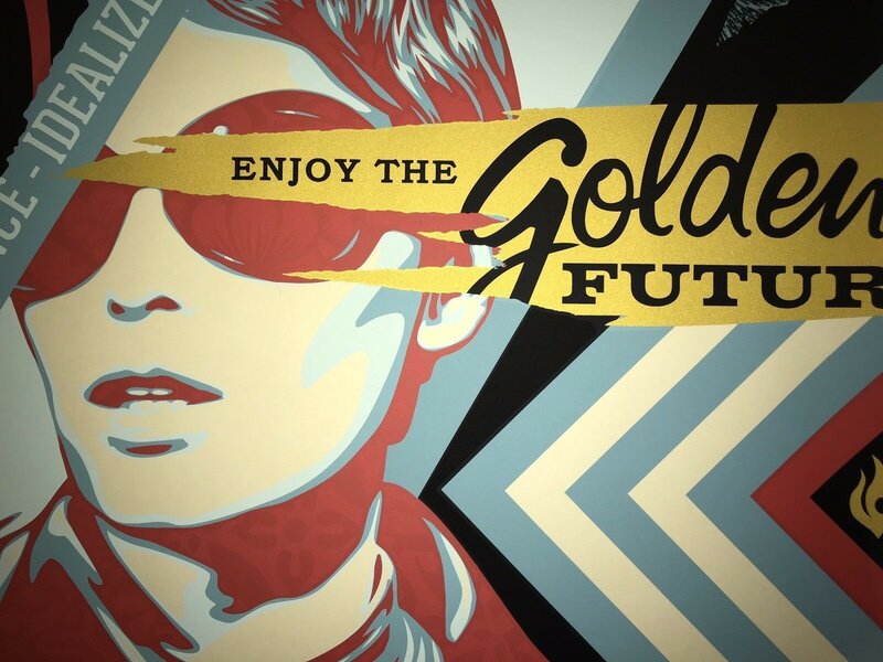 Shepard Fairey, ‘Shepard Fairey Large Format Fine Art Print "Golden Future For Some" Street Urban’, 2018, Print, Silkscreen On Creme Fine Art Speckletone Paper, New Union Gallery