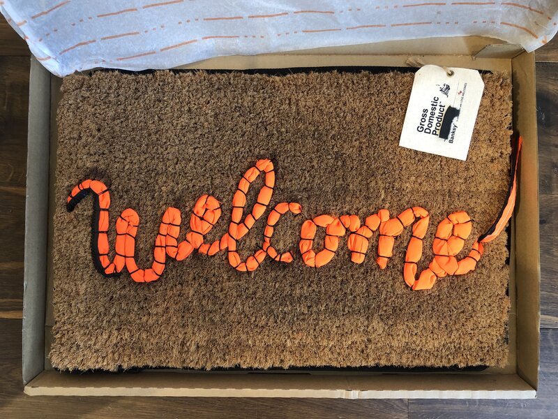 Banksy, ‘Welcome Mat’, 2020, Design/Decorative Art, Hand-stitched fabric from life vests abandoned on the Mediterranean beaches, Dellasposa