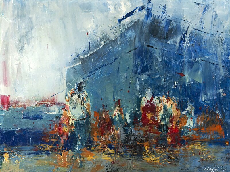 kllogjeri Fotis, ‘travelers in line’, 2019, Painting, Oil on canvas, nord.