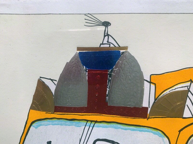 Saul Steinberg, ‘Untitled "New York Taxi Cab" Print by Saul Steinberg’, 1948, Print, Lithograph with Collaged Foil Stamping, David Lawrence Gallery