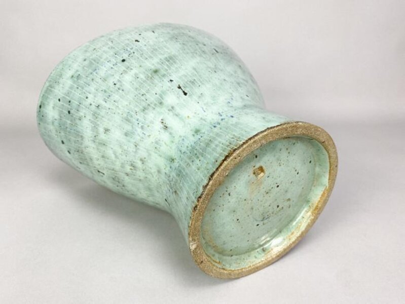 Lucie Rie, ‘Large Oval Vase ’, ca. 1970, Design/Decorative Art, Stoneware vase with squeezed rim and inlaid lines covered in pale copper green glaze, Contemporary Six