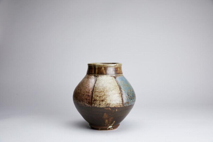 Vase, rope and slip inlay with ash glaze