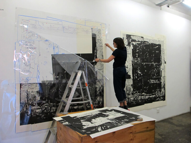 William Kentridge, ‘That which I do not remember from Triumphs and Laments Woodcuts’, 2017, Print, Relief printed from 13 woodblocks onto 29 sheets of Somerset Soft White paper. Sheets overlap with collage elements and are assembled by 56 aluminum pins. Wood used are Panga Panga, Ash, Poplar, Maple, and African Walnut, David Krut Projects