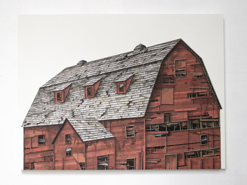 Seth Clark, ‘Barn II’, 2019, Drawing, Collage or other Work on Paper, Collage, charcoal, pastel, acrylic, and graphic on wood, Momentum Gallery