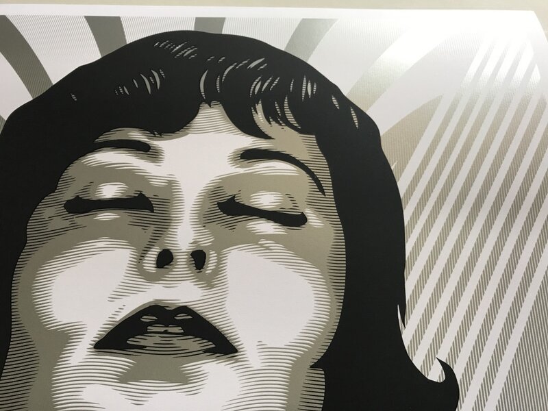 Shepard Fairey, ‘Wake Up! - White’, 2017, Print, Black, red, and silver screen-print on Speckletone white paper, Blackline Gallery