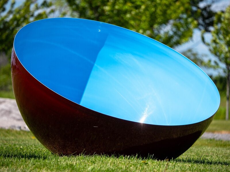 Marlene Hilton Moore, ‘Singing Bowl Cerulean Sky Large - outdoor stainless steel sculpture in blue’, 2018, Sculpture, Aerospace painted spun stainless steel, Oeno Gallery