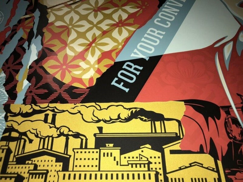 Shepard Fairey, ‘Shepard Fairey "Golden Future For Some" Large Format Edition Obey Giant Contemporary’, 2018, Print, The Paper, provided by Legion Paper, is custom 100% cotton Coventry Rag paper which uses salvaged material to create a more eco-friendly product, reusing what would typically be considered waste. The color and features of this fine art paper were created specifically for these large format prints., New Union Gallery