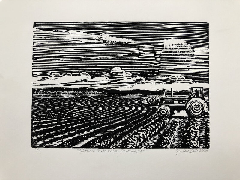Sandow Birk, ‘Prisonation: California State Prison, Corcoran, CA’, 2000, Print, Linoleum block print, Koplin Del Rio