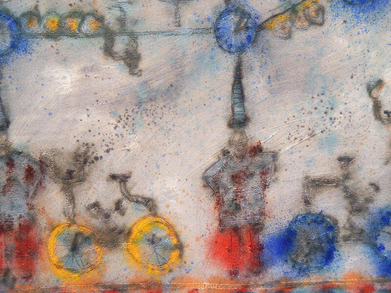 Carlos Vivar, ‘Magic Bicycles’, 2007, Painting, Oil and Sand on Canvas, Aura Galerias