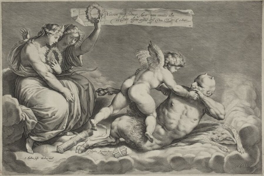 Cupid conquering Pan, crowned by Venus and Juno