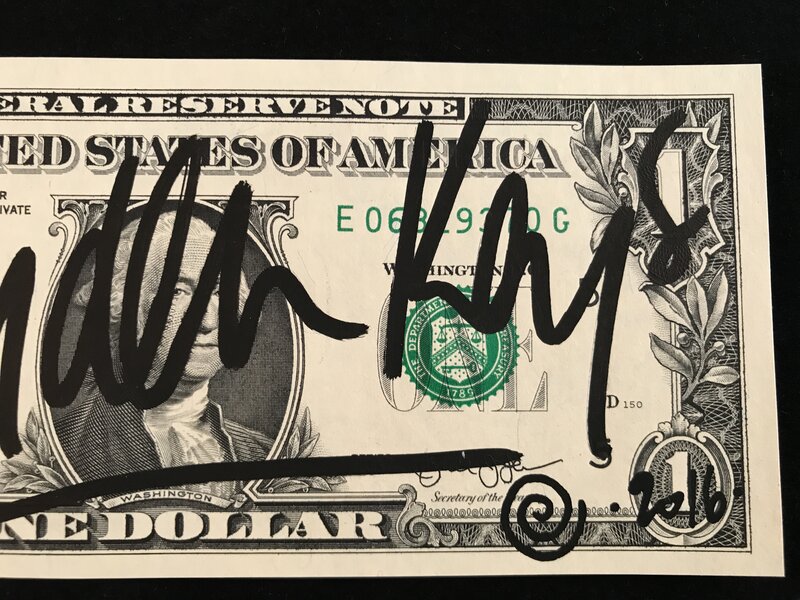 Hayden Kays, ‘I Need A Dollar’, 2016, Painting, Acrylic paint pen on genuine uncircualted $1 bill, Kalkman Gallery
