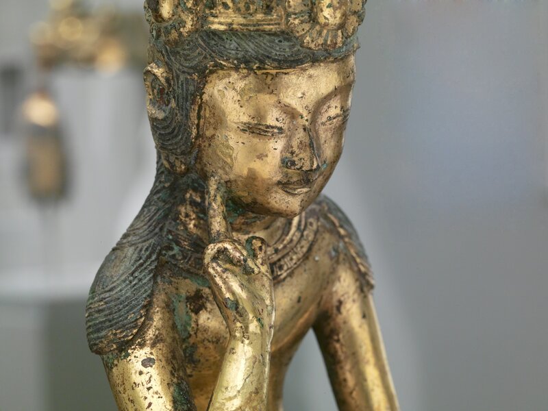 ‘Pensive bodhisattva (Detail)’, mid-7th century, Sculpture, Gilt bronze, The Metropolitan Museum of Art